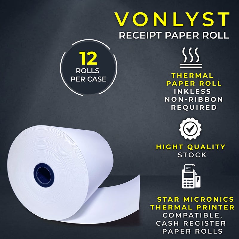 Vonlyst Receipt Paper Roll 3 1/8 x 230 for Square Register and Square POS System connected to Star Micronics Thermal Printer (Pack 12 rolls) - Image 5